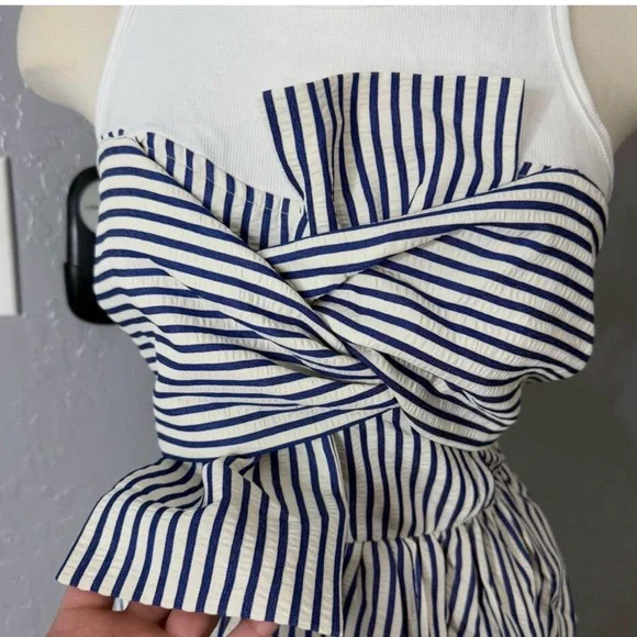 PORRIDGE Sleeveless Twofer Bubble Mini Dress Anthropologie Navy White - Picture 7 of 10